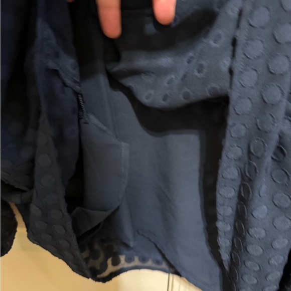 Ann Taylor Navy Blue Polka Dot Long Sleeve Blouse Sz XXL - Picture 5 of 10
